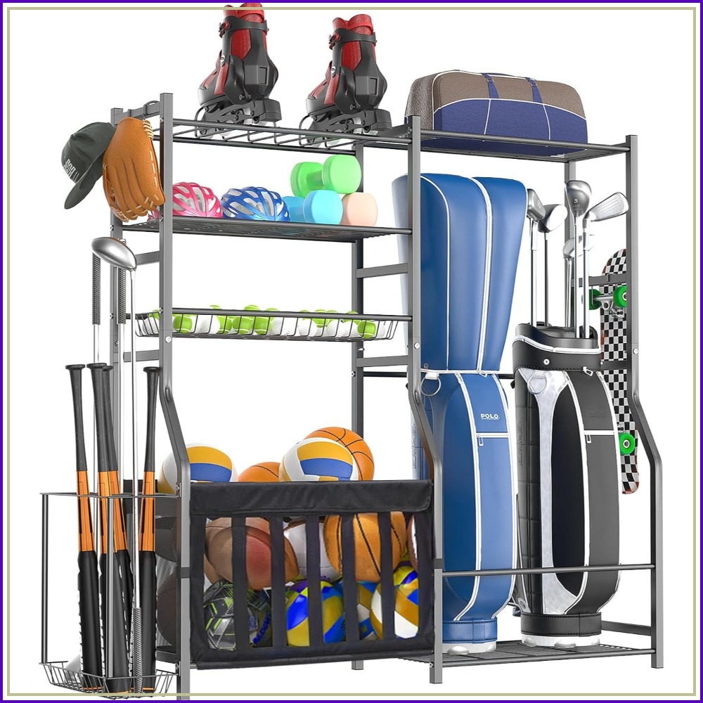 Sports Equipment Rack - Heavy Duty Garage Sports Equipment Organizer,