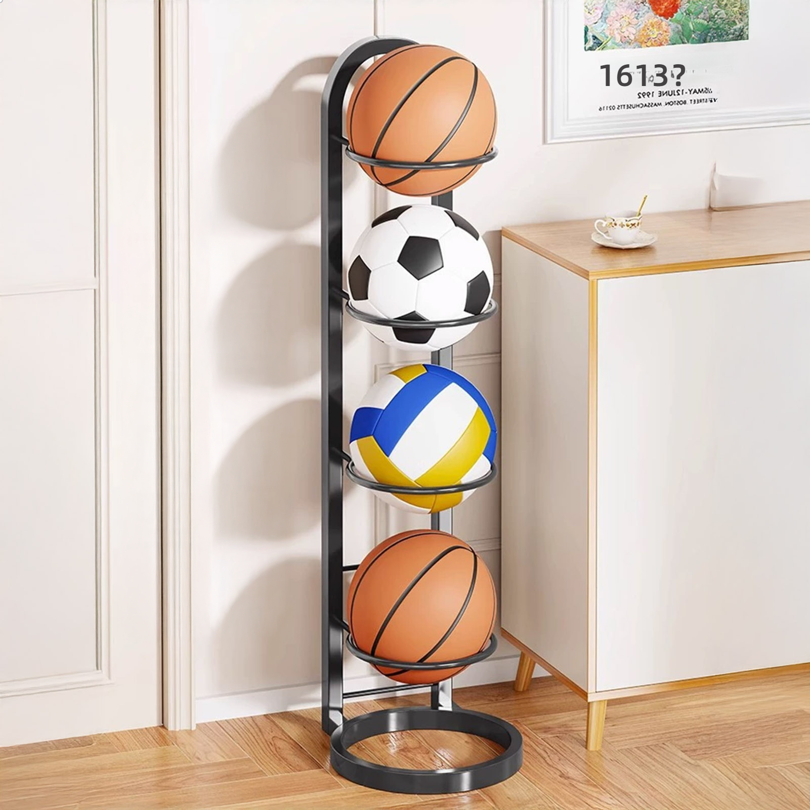 Sports Equipment Rack - Foldable Basketball Rack Multi-Layer Storage Organizer